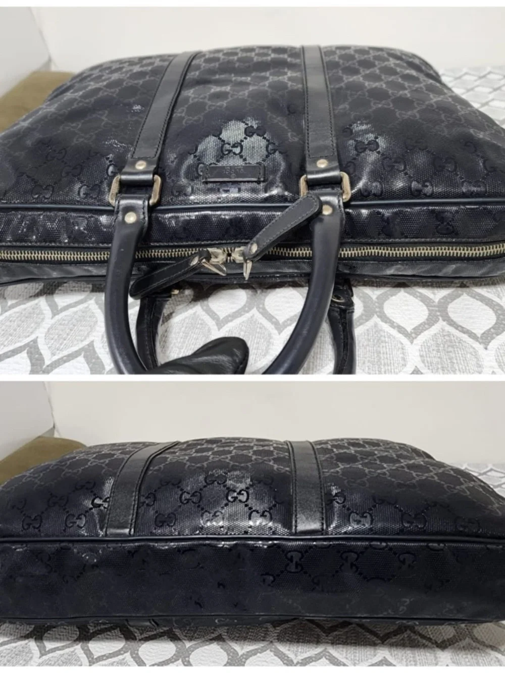 Authentic Gucci GG Imprimé Briefcase/Laptop Bag Navy Blue